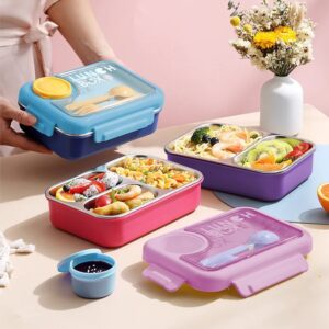 304 Stainless Steel Colorful 4-Compartment Kids Lunch Box with Sauce & Soup Bowl